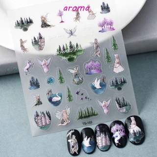 Aroma สติกเกอร์ติดเล็บ ลายยูนิคอร์น สัตว์ แมว มีกาวในตัว แฟชั่น สําหรับตกแต่งเล็บ