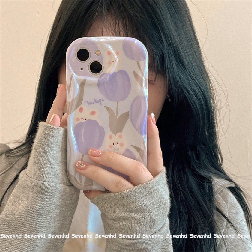เคสโทรศัพท์มือถือแฟชั่น ลายการ์ตูนดอกทิวลิปน่ารัก สีม่วง สําหรับ IPhone 15 14 13 12 11 Pro Max 8 7 6 6s Plus X Xr Xs Max SE 2020