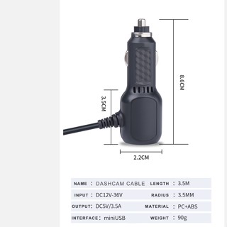 ไฟแช็ค สายแดชแคมสำหรับรถไฟแช็กจอแสดงผลดิจิตอล 3.5m 5V 3A Dash Cam สายชาร์จ Mini Micro USB เครื่องชาร์จอัตโนมัติ