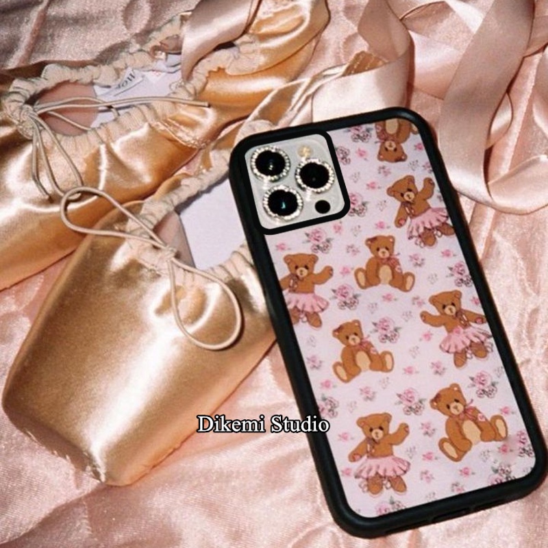หมีเต้นบัลเล่ต์น่ารัก เดียวกันสําหรับบล็อกเกอร์ Ins กรอบสีดําอ่อนเคสโทรศัพท์สําหรับ iphone 17/16/15/14pro/13pro/14promax/13promax/12/11/xsmax/xr โทรศัพท์มือถือป้องกันกรณีปก