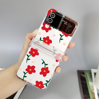 เคสโทรศัพท์มือถือ PC แบบแข็ง ป้องกันกระแทก ลายดอกไม้ สีโปร่งใส แฟชั่นสร้างสรรค์ สําหรับ Samsung Galaxy Z Flip 4 Flip3 5G