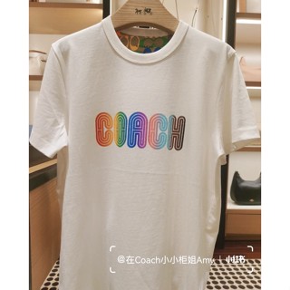 Ready Stock  COACH Rainbow Series White Color LOGO Short-sleeved T-shirt_02