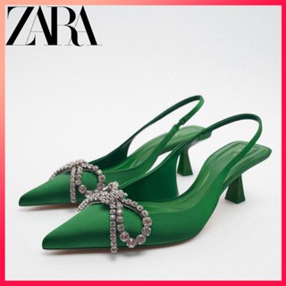 Zara ใหม่ รองเท้าผู้หญิง ประดับโบว์ สดใส สลิงแบ็คมูล