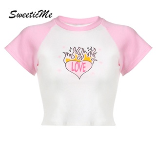 Sweeticme ใหม่ เสื้อยืดครอป คอกลม แขนสั้น พิมพ์ลายตัวอักษร เข้ากับทุกการแต่งกาย แฟชั่นสําหรับผู้หญิง 2023