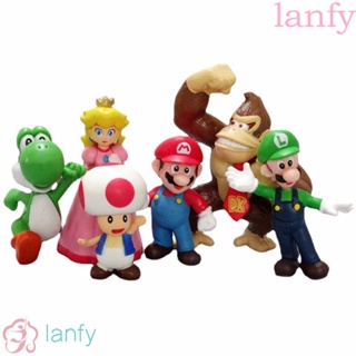 Lanfy โมเดลฟิกเกอร์ Pvc รูปการ์ตูน Super Mario Bros ของเล่นสําหรับเด็ก 6 ชิ้น