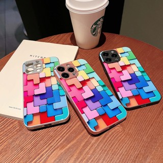 บล็อกบล็อกสี ระดับไฮเอนด์ เคสกระจก iPhone เคส compatible for iPhone14 11 Pro max เคสไอโฟน13 กันกระแทก เคสไอโฟน11 case Apple 14 caseiPhone12promax เคสIP14Pro 13 11promax เคสiPhone12