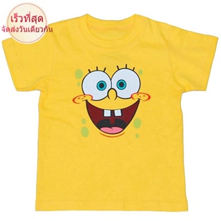 TOP CTเสื้อยืดสีพื้น เสื้อยืดผู้ชาย Animation shops SpongeBob เสื้อยืดสีเหลืองDIY เสื้อยืด เสื้อยืดผ้านิ่ม