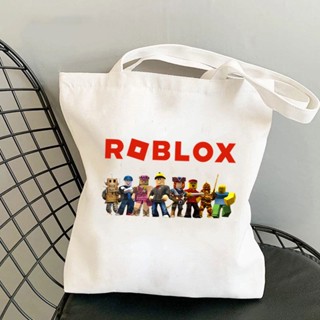 กระเป๋าผ้าแคนวาส ทรงโท้ท ลายการ์ตูน Roblox แฟชั่นสําหรับนักเรียนวัยรุ่น