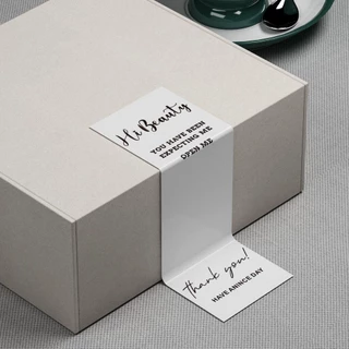 พร้อมส่ง! สติ๊กเกอร์แถบยาวติดกล่องสินค้าขนาด 6x15 cm. จำนวน 50 ดวง Sticker Hi-Beauty แนวตั้ง