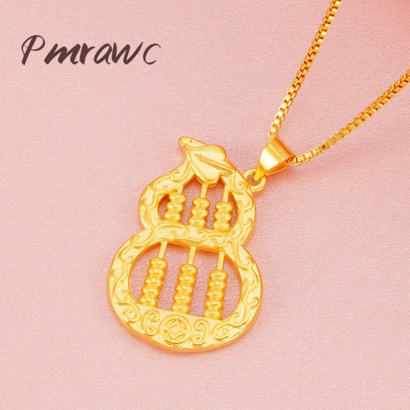 Pmrwc | 24K Gold Gourd จี้ผู้หญิงเลียนแบบ 3D Hard Gold Abacus สร้อยคอ FS1390
