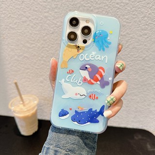 เคสป้องกันโทรศัพท์มือถือ ลายปลาโลมา เรืองแสง สองด้าน สําหรับ iPhone 11 14 12 13 Pro Max