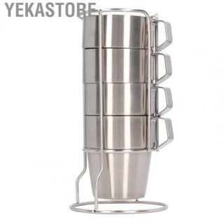 Yekastore Stackable Stainless Steel Coffee Cups Camping Cup Set Of 4 Double Layer