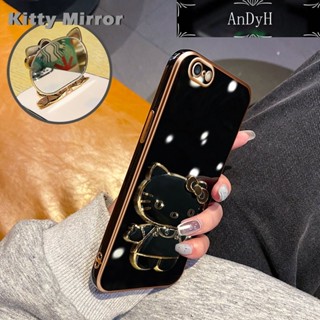 Andyh เคส สําหรับ iPhone 6 Plus 6s Plus เคสการ์ตูน Hello Kitty ชุบ กระจกพลิกกลับได้ ขาตั้งพับได้ เคสโทรศัพท์