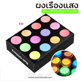 (( ผงเรืองแสง ชุด12สี )) ผงตกแต่งเล็บ เรืองแสง ชุดรวม12สี Glow in the dark / อุปกรณ์ทำเล็บ