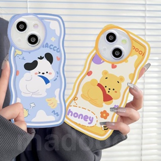 Casing For iPhone 14 13 12 11 Pro Xs max Mini 7 8 6 6S Plus X XR 14ProMax 13promax 12promax 11promax 6+6S+ 7+ 8+ Cute Cartoon Honey Winnie Pochacco Wave Edge Phone Case oval Clear Fine Hole Lens Protection Back Cover BW 57
