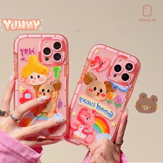 เคสโทรศัพท์มือถือซิลิโคน TPU แบบนิ่ม ลายภาพวาดสีน้ํามัน รูปหมี และตัวอักษร กันกระแทก สําหรับ เคสไอโฟน11 12 13 Pro Max iPhone 14 Pro Max X XR 8 7 Plus