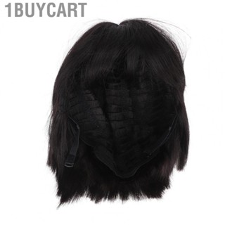 1buycart Short Black Bob Wig  Straight Bob Bangs Wig Heat Resistant Synthetic Breathable  for Cosplay