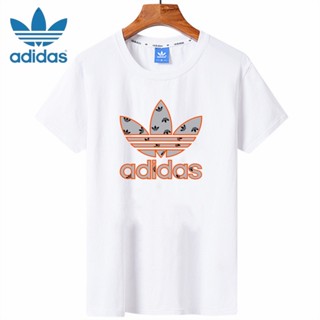 Adidas เสื้อยืดแขนสั้น คอกลม ผ้าฝ้าย 100% พิมพ์ลายโลโก้ ขนาดใหญ่ สําหรับผู้ชาย และผู้หญิง