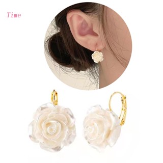 Time White Camellia Flower ต่างหูห้อย สําหรับผู้หญิง ฤดูร้อน หรูหรา ต่างหูหล่น