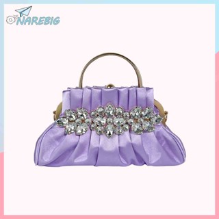 ( Narebig ) Women Prom Shoulder Bag Chain Rhinestone Cocktail Party Bag Elegant Fashion Exquisite Gorgeous Shiny Pleated