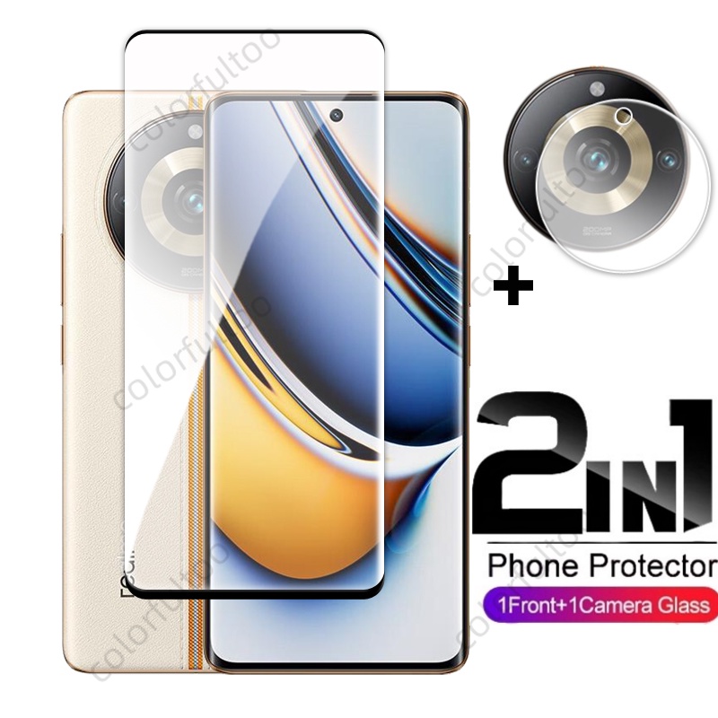 2 in 1 ฟิล์มกระจกนิรภัยกันรอยหน้าจอ เลนส์กล้อง 3D 9H ด้านหน้า และหลัง สําหรับ Realme 12 11 10 Pro Plus + 10Pro 11X 11Pro+ Realme11Pro Realme10 Realme12Pro 4G 5G