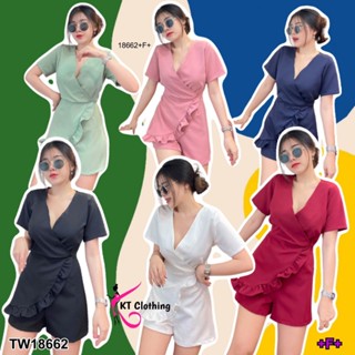 S4U 💗พร้อมส่ง  Jumpsuit จั้มสูทขาสั้น คอวีป้าย แต่งระบายเฉียง เสื้อผ้าแฟชั่นผู้หญิง ชุดไปทะเล ชุดเซ็ท ชุดเดรส สาวอวบ