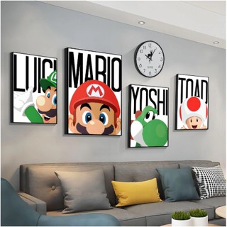 โปสเตอร์ภาพวาดสีน้ํามันบนผ้าใบ รูปการ์ตูนอนิเมะ Super Mario สไตล์ญี่ปุ่น ไม่มีกรอบ สําหรับตกแต่งผนังบ้าน