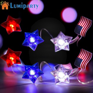 Lumiparty สายไฟหิ่งห้อย Led 20 ดวง รูปธงชาติอเมริกัน ใช้แบตเตอรี่ สําหรับตกแต่งวันหยุด