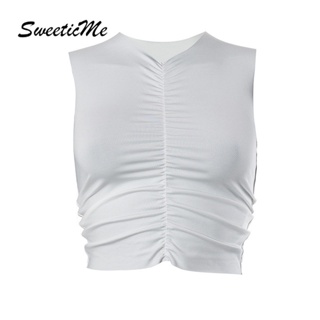 Sweeticme เสื้อกล้ามลําลอง คอวี เข้ารูป สีพื้น แฟชั่นใหม่ สําหรับสตรี 2023