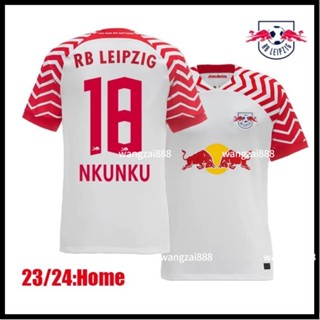 เสื้อกีฬาแขนสั้น ลายทีมชาติฟุตบอล RB Leipzig 2023 2024 RBL NKUNKU SZOBOSZLAI WERNER SILVA 23-24 ชุดเหย้า สําหรับผู้ชาย