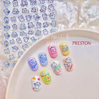 Preston สติ๊กเกอร์ลายการ์ตูนกระต่ายน่ารัก 5D Diy สีฟ้าสําหรับติดตกแต่งเล็บ