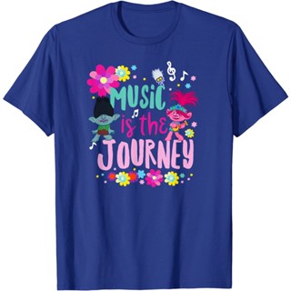 ดีมาก เสื้อยืดลําลอง ผ้าฝ้ายแท้ แขนสั้น พิมพ์ลาย Trolls World Tour Music is the Journey แฟชั่นสําหรับผู้ชาย