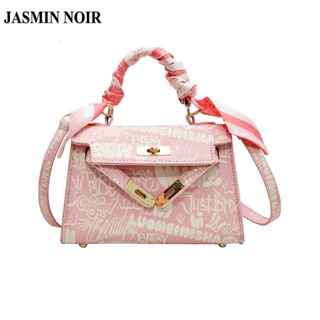 Jasmin NOIR กระเป๋าถือ กระเป๋าสะพายไหล่ หนัง PU พิมพ์ลายดอกไม้ แต่งสายโซ่คล้อง ขนาดเล็ก แฟชั่นสําหรับสตรี