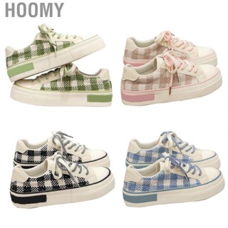 Hoomy Lace Up Casual Sneakers  Plaid Print Round Toe Women Canvas Platform Shoes  for Lady for Autumn