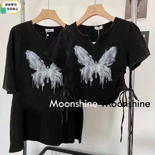 Moon เสื้อครอป เสื้อแฟชั่นผู้หญิง y2k สีพื้น สําหรับผู้หญิง ใส่ไปคลับ ปาร์ตี้ 2023 NEW23060905