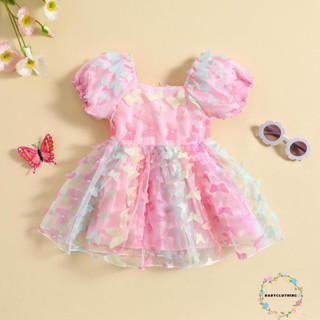 Babyclothes- ชุดเดรสเจ้าหญิง แขนสั้น แขนพัฟ ลายผีเสื้อ 3D ทรงเอ สําหรับเด็กวัยหัดเดิน