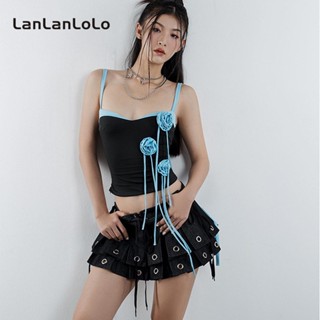 Lanlanlolo เสื้อสายเดี่ยว คอวี ลายดอกไม้ สีคอนทราสต์ สําหรับผู้หญิง 2023