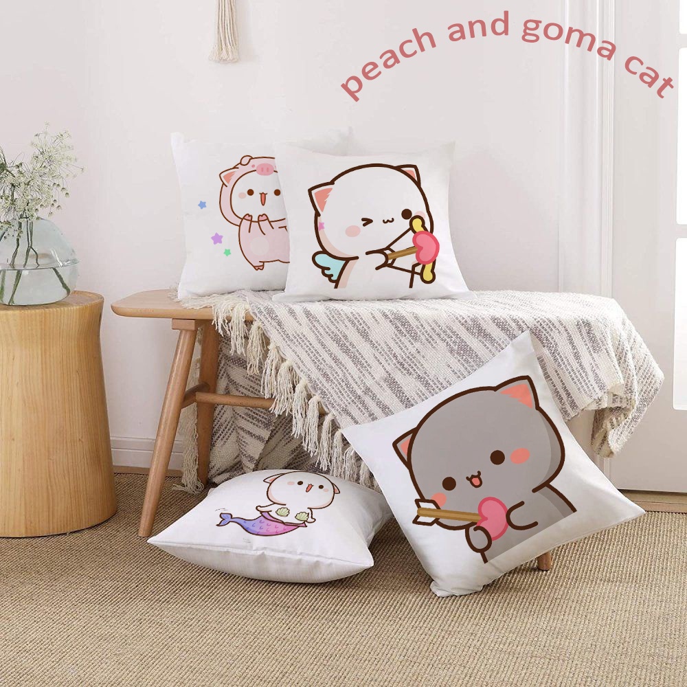 ปลอกหมอนอิงโซฟาแฟชั่น ลายการ์ตูนหมีแพนด้า Bubu Duda Mochi Peach Cat สําหรับห้องนอน