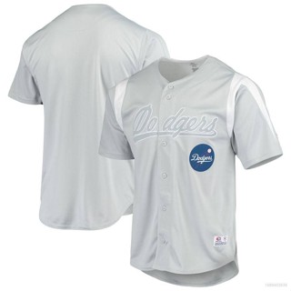 เสื้อกีฬาเบสบอล ทรงหลวม พลัสไซซ์ ลาย MLB Los Angeles Dodgers สีเทา