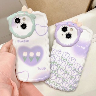 เคสโทรศัพท์มือถือ ซิลิโคน ลายดอกทิวลิป สีม่วง สําหรับ iPhone 14 Pro Max Plus 13 12 11 XS Max XR X