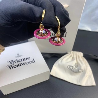 [vivienne Westwood] ต่างหูแฟชั่น รูปดาวเคราะห์ ดาวเสาร์ สามมิติ ประดับหัวเข็มขัด สําหรับผู้หญิง