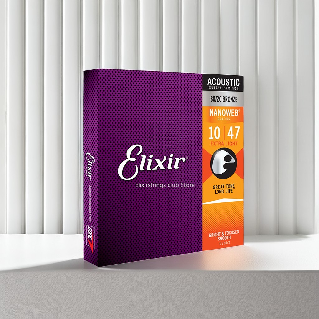 Elixir 11002 สายกีตาร์อะคูสติก NANOWEB® ฟิล์มทองแดง 80/20 010 .014 .023 .030 .039 .047