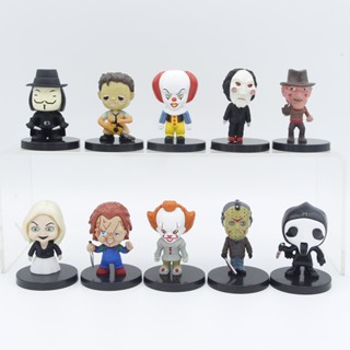 ตุ๊กตาฟิกเกอร์ Jason Freddy Pennywise Chucky Tiffany Billy Ghostface V Leatherface Q Ver PVC ขนาด 5 ซม. 10 ชิ้น ต่อชุด