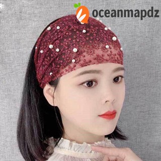 OCEANMAPDZ ที่คาดผม ด้านข้างกว้าง ลายดอกไม้ ประดับไข่มุก ออกแบบดี แฟชั่นสไตล์เกาหลี