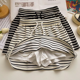 [Unique Miniskirt] กระโปรงทรงเอ เอวยางยืด ลายทาง เรียบง่าย แฟชั่นฤดูร้อน สําหรับผู้หญิง 2023