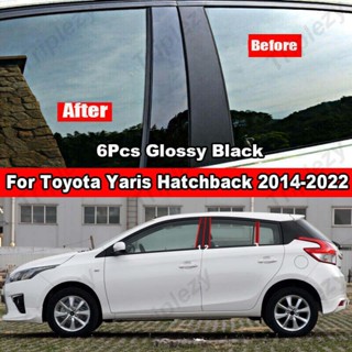 สติกเกอร์คาร์บอนไฟเบอร์ ติดเสาประตูหน้าต่างรถยนต์ สีดําวาว สําหรับ Toyota Yaris XP150 Hatchback 2014-2022 6 ชิ้น