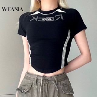 Weania เสื้อครอปท็อป คอกลม แขนสั้น สไตล์สตรีท สําหรับผู้หญิง