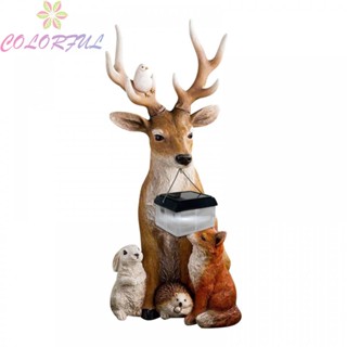 【COLORFUL】Solar Deer Ornament Grease Rabbit Snow Deer Decorations With Protective Coating