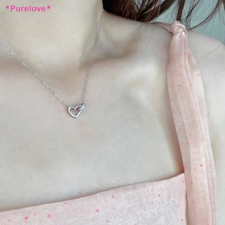 Purelove&gt; สร้อยคอเงิน จี้รูปหัวใจ ประดับเพชรเทียม สไตล์เกาหลี เรียบง่าย เครื่องประดับ สําหรับผู้หญิง