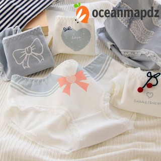 OCEANMAPDZ กางเกงชั้นใน ผ้าฝ้าย พิมพ์ลายลูกไม้ จับจีบ สวมใส่สบาย สําหรับผู้หญิง